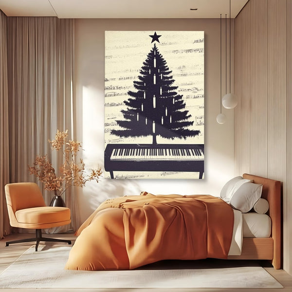 Tablou Canvas Premium LuxCanva® D1017, Bradul de pe Pian , Brad, Abstract, Negru, Pian, Clape, Living Room, Culori vibrante