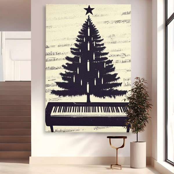 Tablou Canvas Premium LuxCanva® D1017, Bradul de pe Pian , Brad, Abstract, Negru, Pian, Clape, Living Room, Culori vibrante