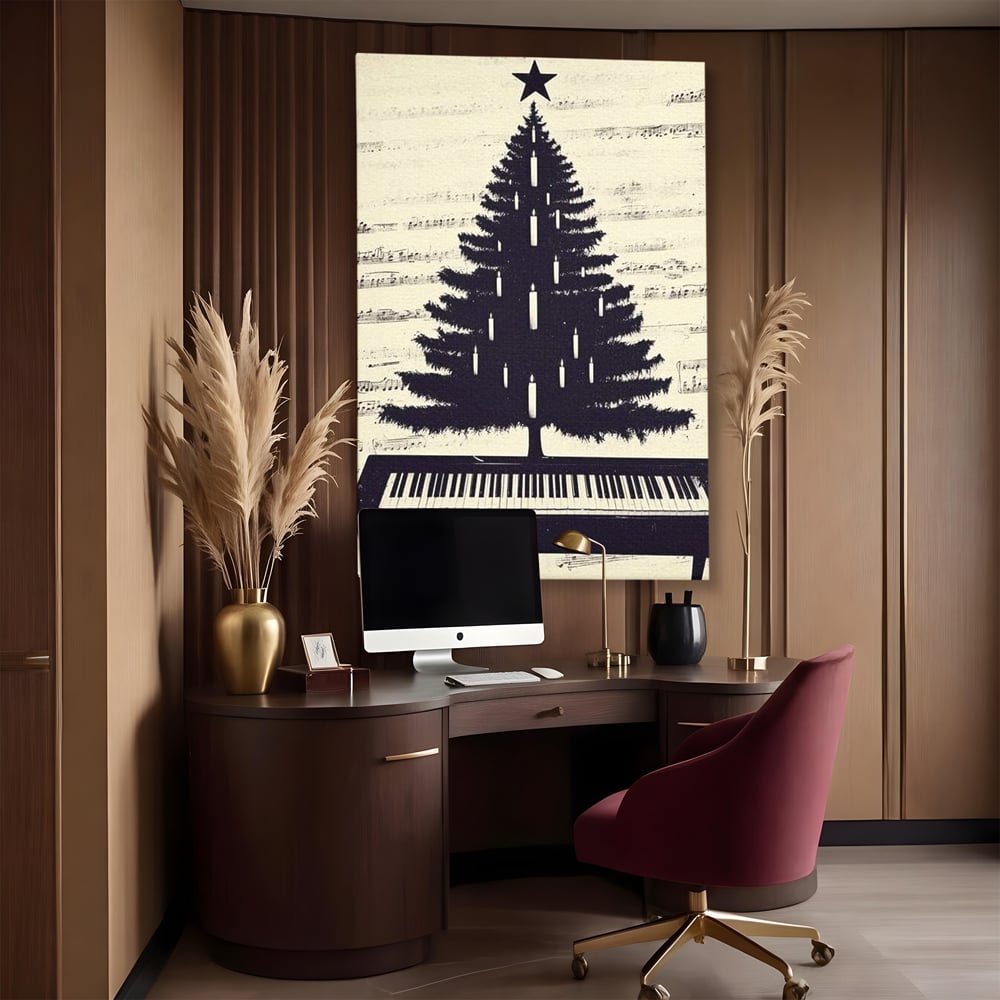 Tablou Canvas Premium LuxCanva® D1017, Bradul de pe Pian , Brad, Abstract, Negru, Pian, Clape, Living Room, Culori vibrante