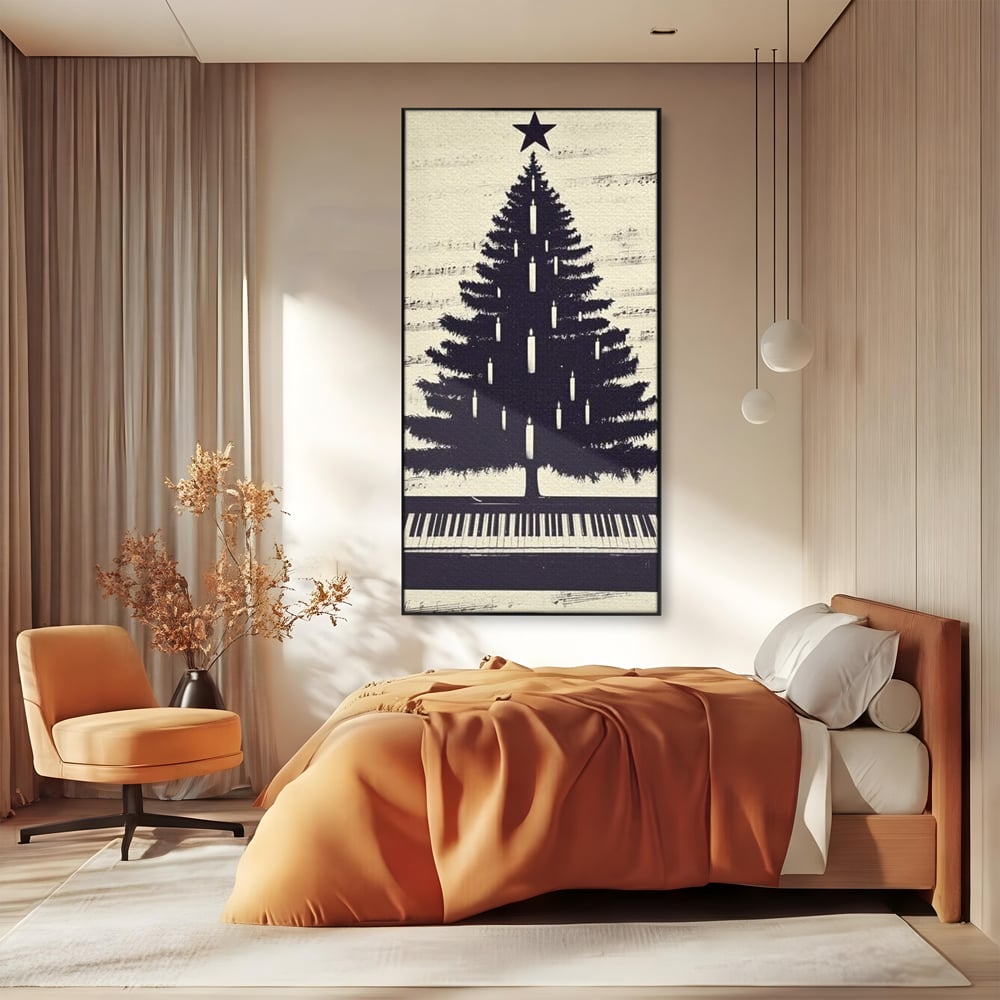Tablou Canvas Premium LuxCanva® D1017, Bradul de pe Pian , Brad, Abstract, Negru, Pian, Clape, Living Room, Culori vibrante
