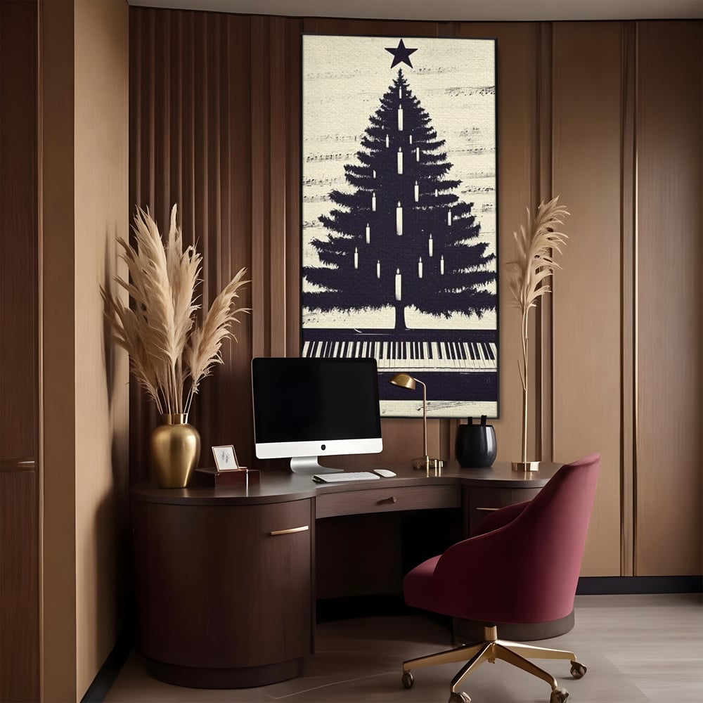 Tablou Canvas Premium LuxCanva® D1017, Bradul de pe Pian , Brad, Abstract, Negru, Pian, Clape, Living Room, Culori vibrante