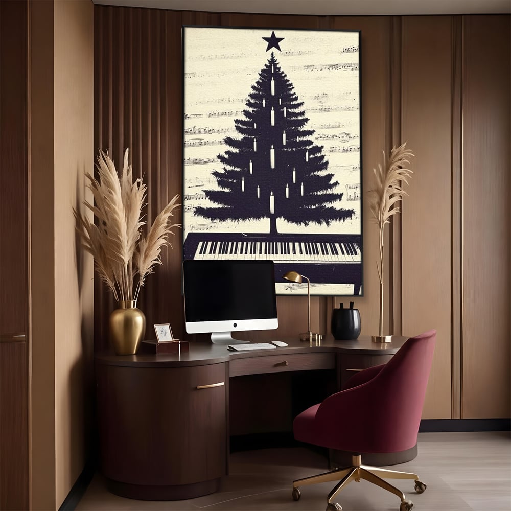 Tablou Canvas Premium LuxCanva® D1017, Bradul de pe Pian , Brad, Abstract, Negru, Pian, Clape, Living Room, Culori vibrante