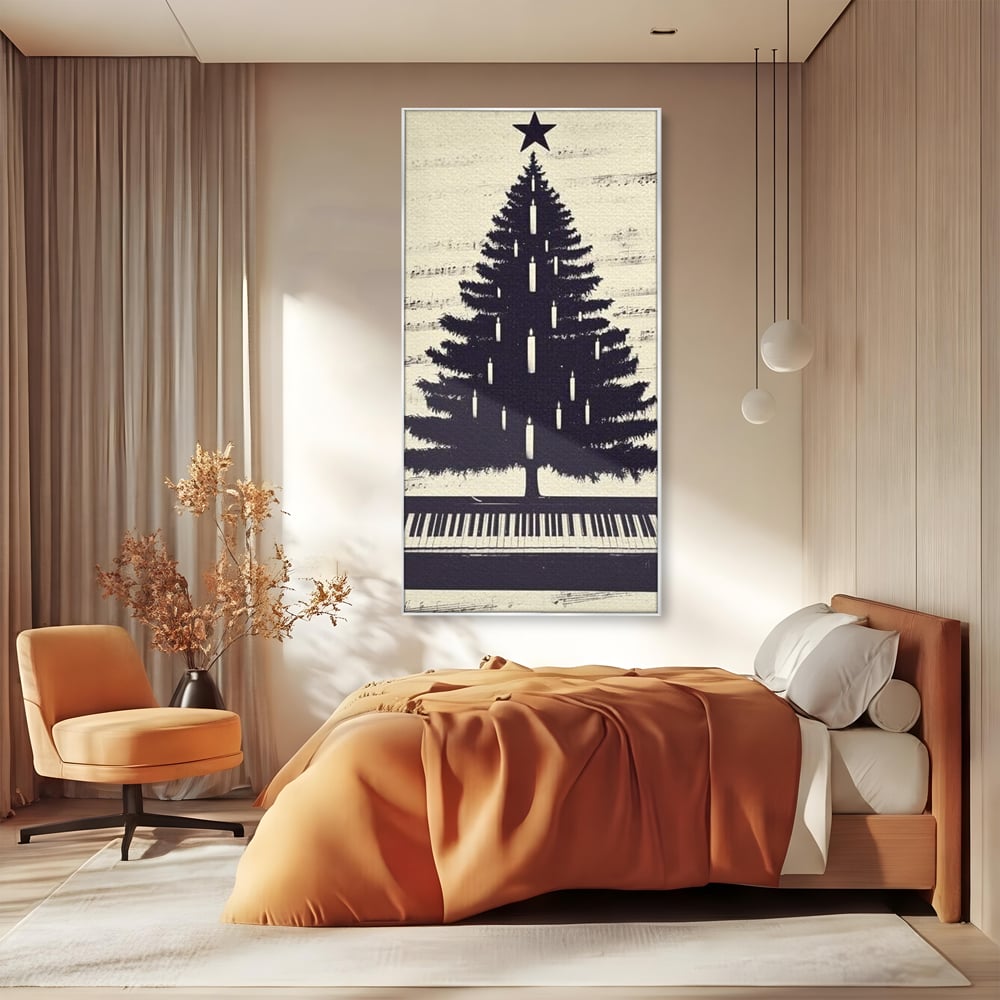 Tablou Canvas Premium LuxCanva® D1017, Bradul de pe Pian , Brad, Abstract, Negru, Pian, Clape, Living Room, Culori vibrante
