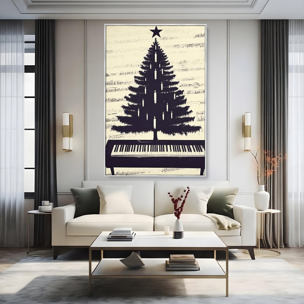 Tablou Canvas Premium LuxCanva® D1017, Bradul de pe Pian , Brad, Abstract, Negru, Pian, Clape, Living Room, Culori vibrante