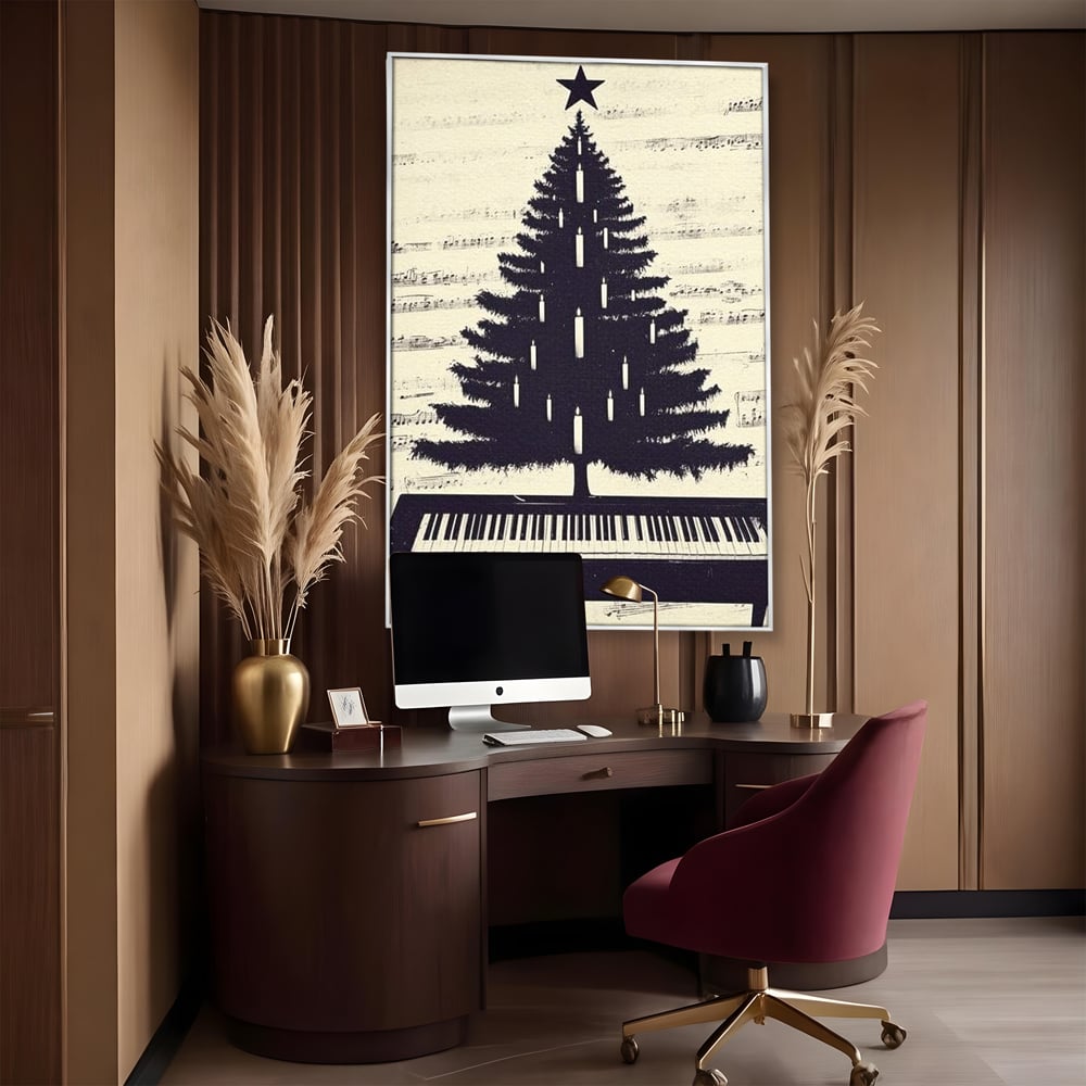 Tablou Canvas Premium LuxCanva® D1017, Bradul de pe Pian , Brad, Abstract, Negru, Pian, Clape, Living Room, Culori vibrante