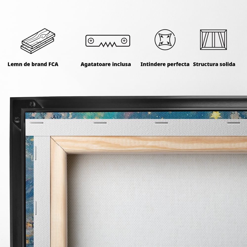 Tablou Canvas Premium LuxCanva® D1018, Luminile Magice ale Craciunului ,  Brad, Beculete, Lac, Sat, Stralucire, Living Room, Culori vibrante