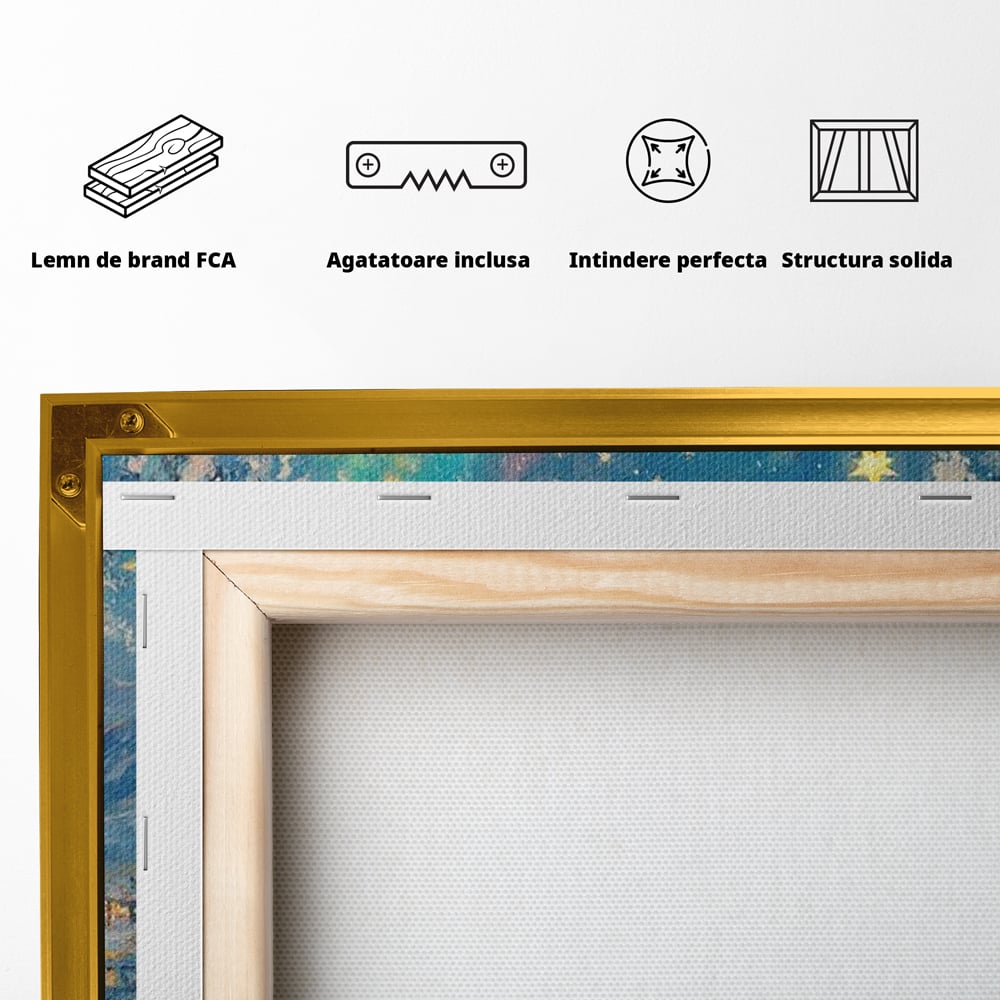 Tablou Canvas Premium LuxCanva® D1018, Luminile Magice ale Craciunului ,  Brad, Beculete, Lac, Sat, Stralucire, Living Room, Culori vibrante