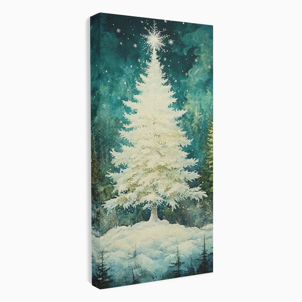 Leinwandbilder Premium, LuxCanva® D1020, Die Magie des weißen Tannenbaums, Weiß, Tanne, Weiß, Schnee, Magie, Freude, Wohnzimmer, Lebendige Farben