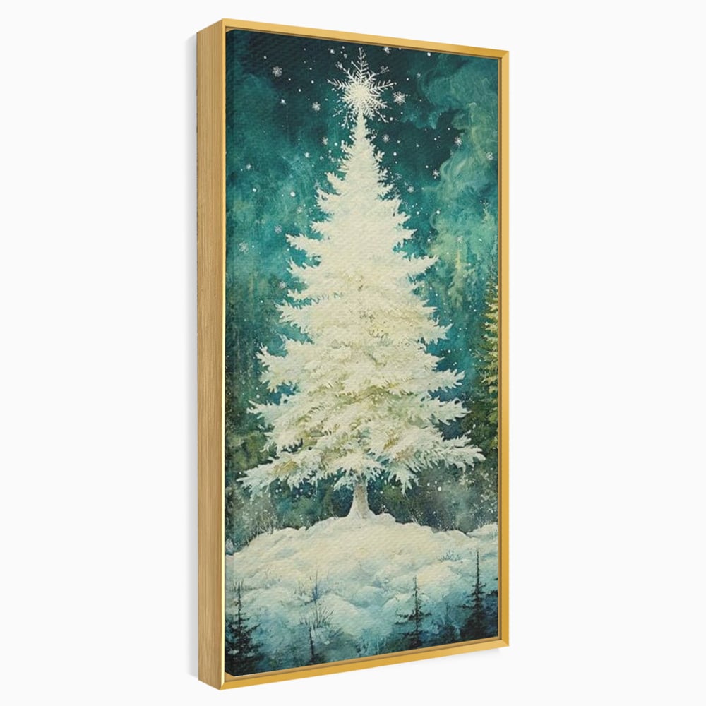 Leinwandbilder Premium, LuxCanva® D1020, Die Magie des weißen Tannenbaums, Weiß, Tanne, Weiß, Schnee, Magie, Freude, Wohnzimmer, Lebendige Farben