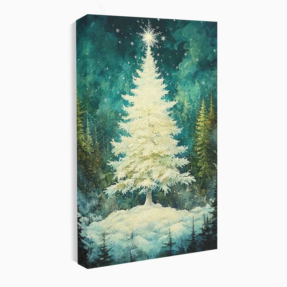 Leinwandbilder Premium, LuxCanva® D1020, Die Magie des weißen Tannenbaums, Weiß, Tanne, Weiß, Schnee, Magie, Freude, Wohnzimmer, Lebendige Farben