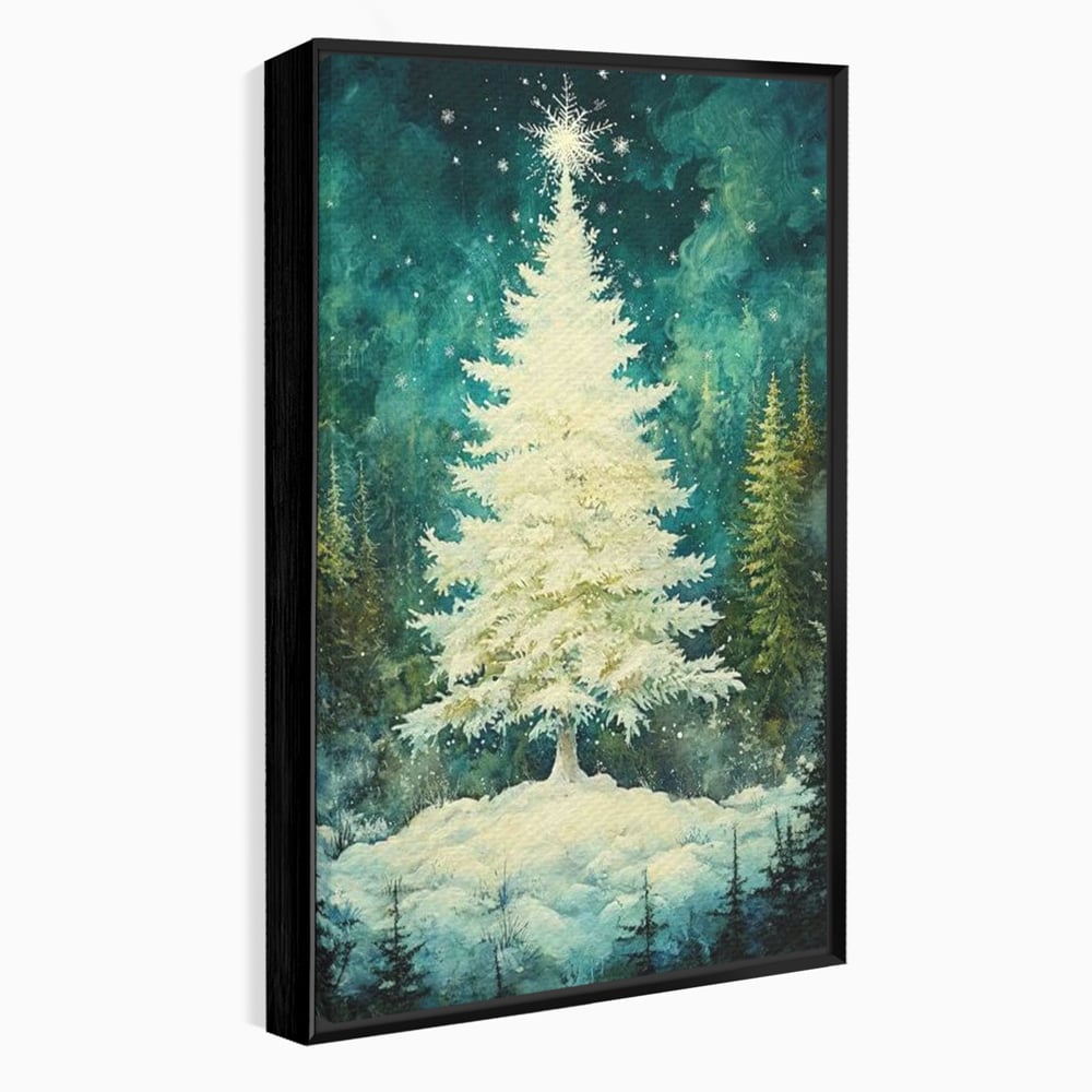 Leinwandbilder Premium, LuxCanva® D1020, Die Magie des weißen Tannenbaums, Weiß, Tanne, Weiß, Schnee, Magie, Freude, Wohnzimmer, Lebendige Farben