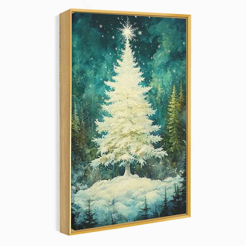 Leinwandbilder Premium, LuxCanva® D1020, Die Magie des weißen Tannenbaums, Weiß, Tanne, Weiß, Schnee, Magie, Freude, Wohnzimmer, Lebendige Farben