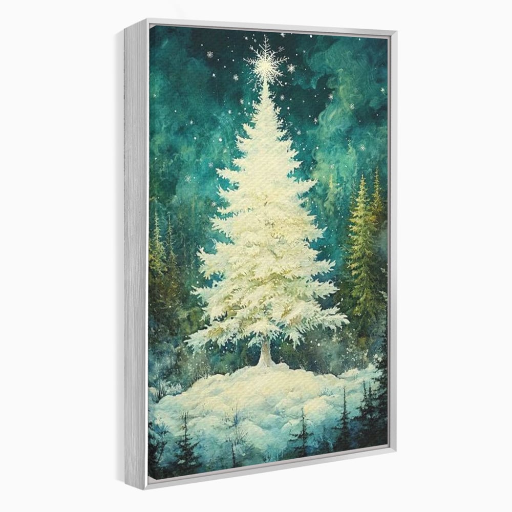 Leinwandbilder Premium, LuxCanva® D1020, Die Magie des weißen Tannenbaums, Weiß, Tanne, Weiß, Schnee, Magie, Freude, Wohnzimmer, Lebendige Farben