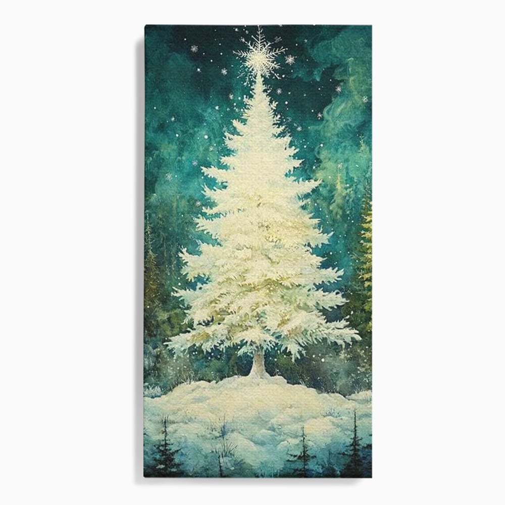 Leinwandbilder Premium, LuxCanva® D1020, Die Magie des weißen Tannenbaums, Weiß, Tanne, Weiß, Schnee, Magie, Freude, Wohnzimmer, Lebendige Farben