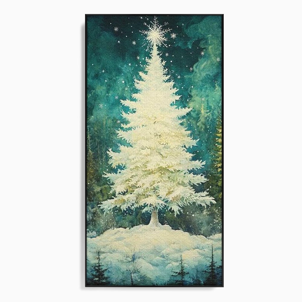 Leinwandbilder Premium, LuxCanva® D1020, Die Magie des weißen Tannenbaums, Weiß, Tanne, Weiß, Schnee, Magie, Freude, Wohnzimmer, Lebendige Farben