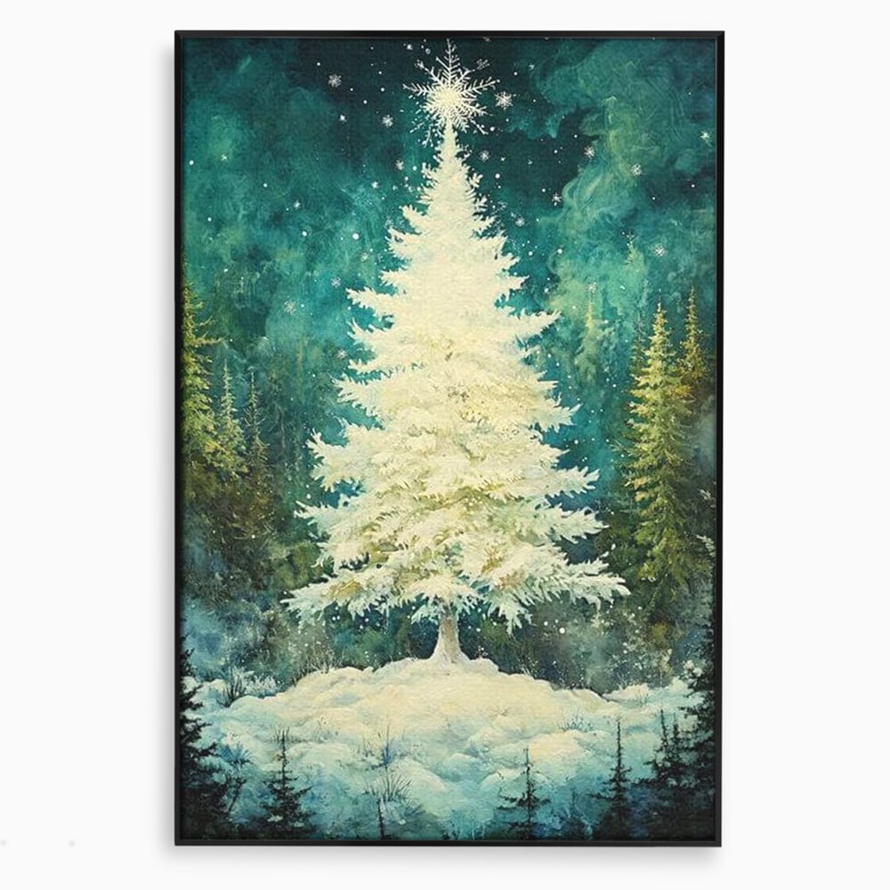 Leinwandbilder Premium, LuxCanva® D1020, Die Magie des weißen Tannenbaums, Weiß, Tanne, Weiß, Schnee, Magie, Freude, Wohnzimmer, Lebendige Farben