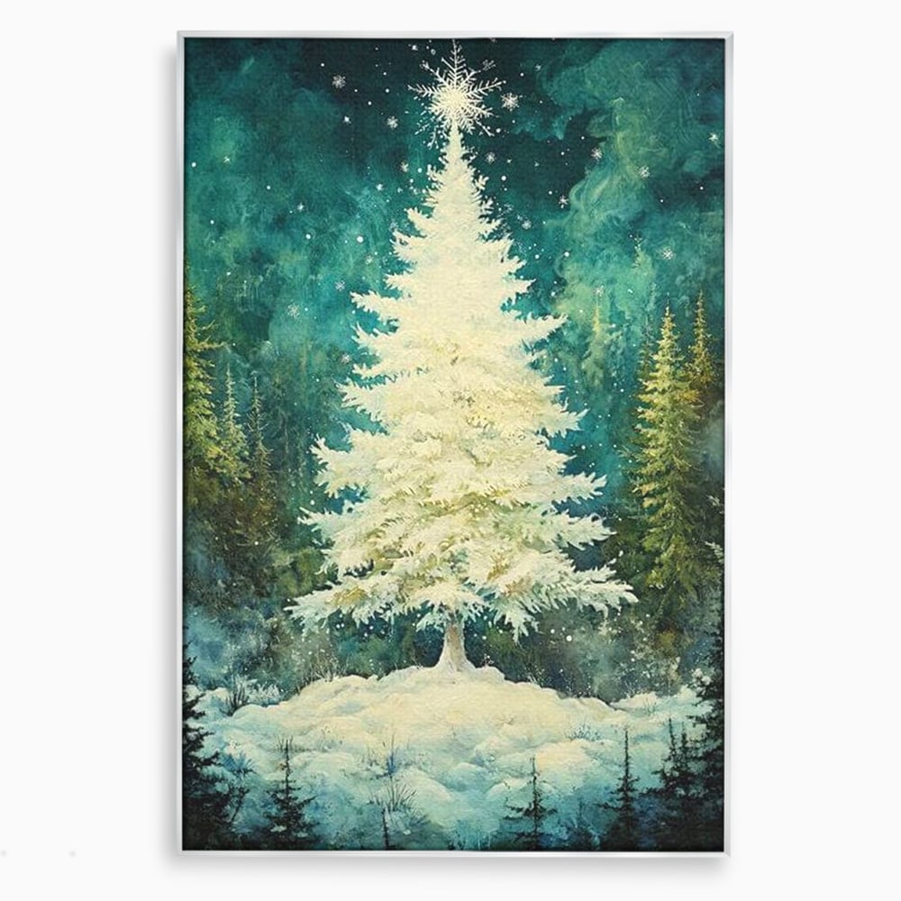 Leinwandbilder Premium, LuxCanva® D1020, Die Magie des weißen Tannenbaums, Weiß, Tanne, Weiß, Schnee, Magie, Freude, Wohnzimmer, Lebendige Farben