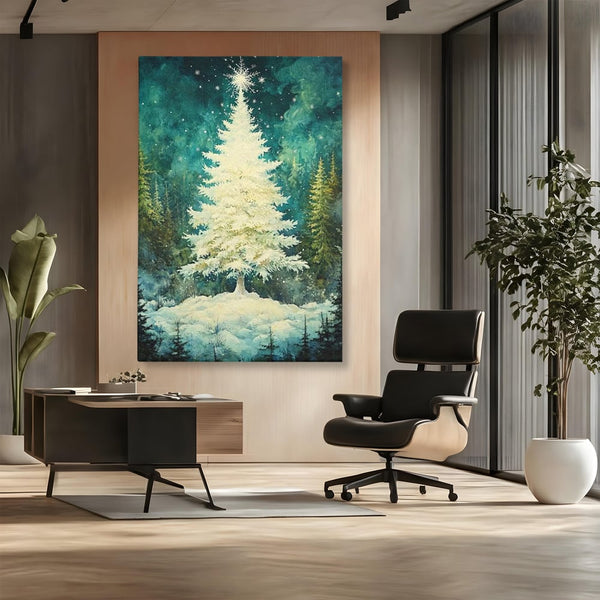 Leinwandbilder Premium, LuxCanva® D1020, Die Magie des weißen Tannenbaums, Weiß, Tanne, Weiß, Schnee, Magie, Freude, Wohnzimmer, Lebendige Farben