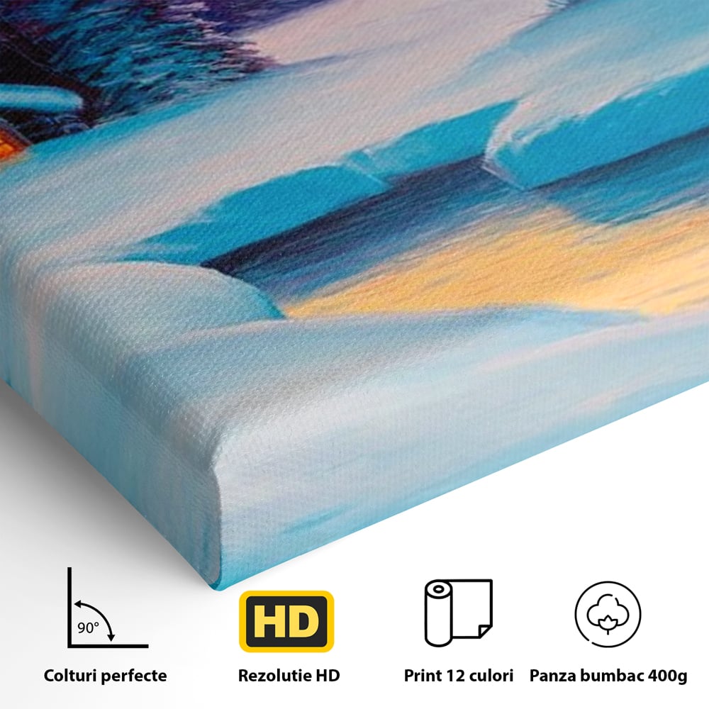 Tablou Canvas Premium LuxCanva® D1021, Cabana dintre Brazi , Brazi, Cabana, Semineu, Foc, Natura, Living Room, Culori vibrante