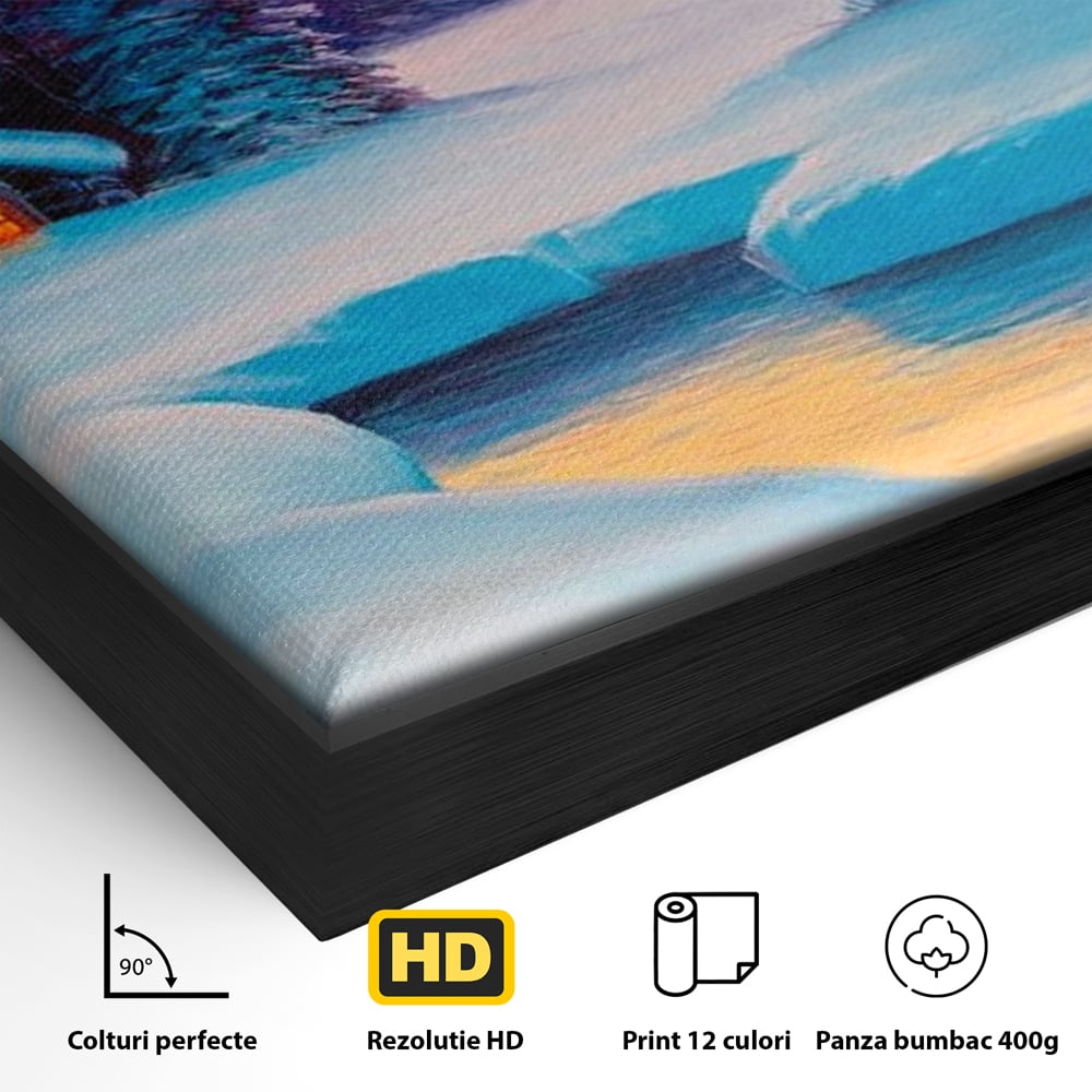 Tablou Canvas Premium LuxCanva® D1021, Cabana dintre Brazi , Brazi, Cabana, Semineu, Foc, Natura, Living Room, Culori vibrante