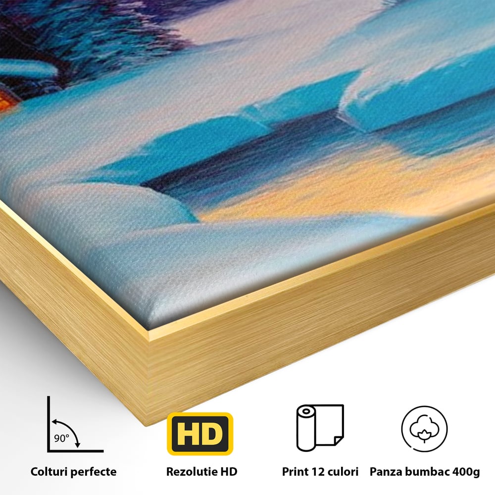 Tablou Canvas Premium LuxCanva® D1021, Cabana dintre Brazi , Brazi, Cabana, Semineu, Foc, Natura, Living Room, Culori vibrante