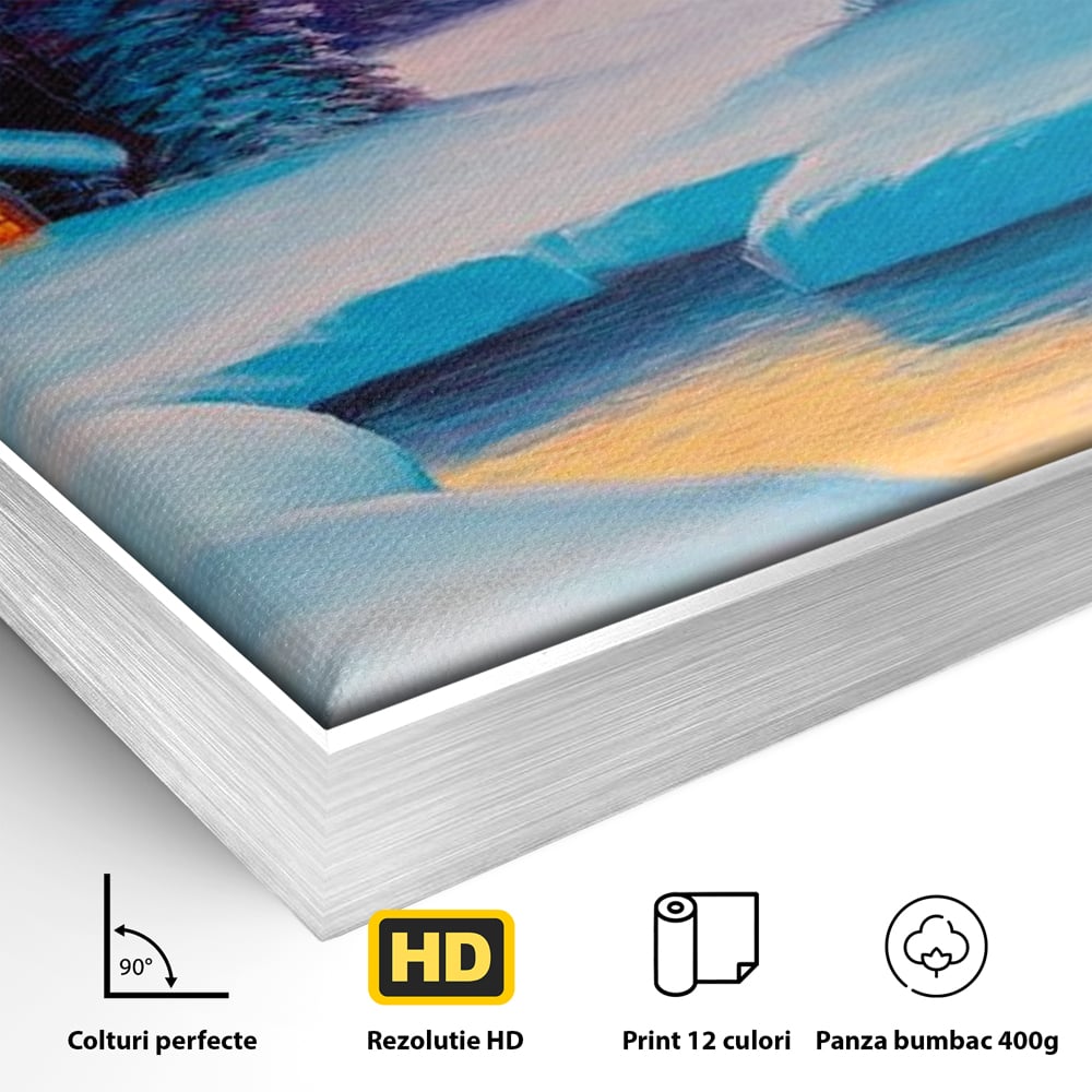 Tablou Canvas Premium LuxCanva® D1021, Cabana dintre Brazi , Brazi, Cabana, Semineu, Foc, Natura, Living Room, Culori vibrante