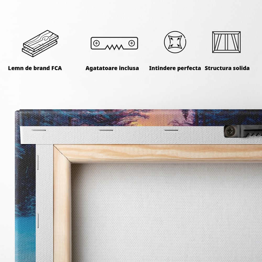 Tablou Canvas Premium LuxCanva® D1021, Cabana dintre Brazi , Brazi, Cabana, Semineu, Foc, Natura, Living Room, Culori vibrante