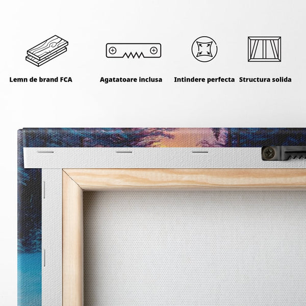 Tablou Canvas Premium LuxCanva® D1021, Cabana dintre Brazi , Brazi, Cabana, Semineu, Foc, Natura, Living Room, Culori vibrante