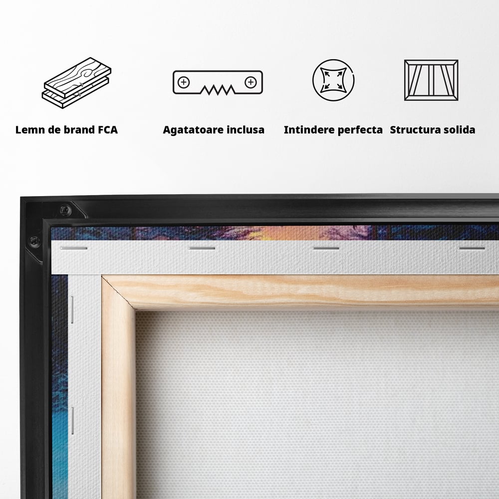 Tablou Canvas Premium LuxCanva® D1021, Cabana dintre Brazi , Brazi, Cabana, Semineu, Foc, Natura, Living Room, Culori vibrante