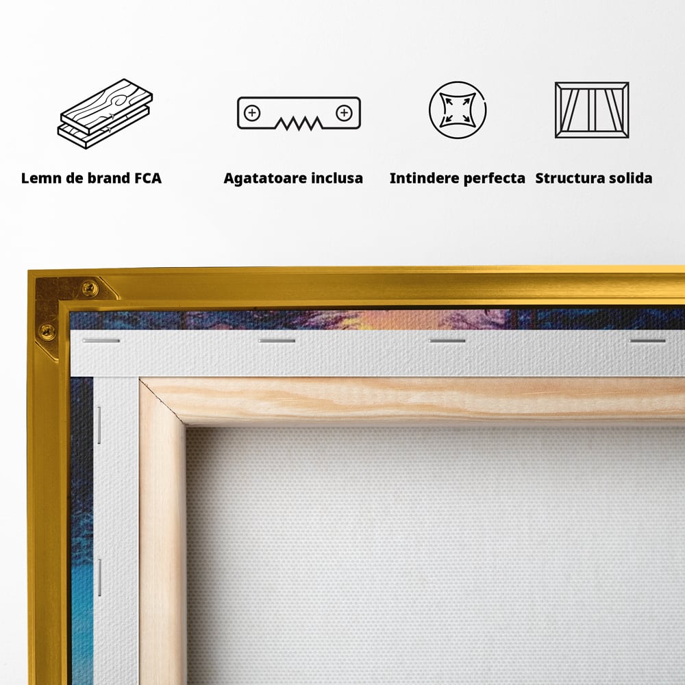 Tablou Canvas Premium LuxCanva® D1021, Cabana dintre Brazi , Brazi, Cabana, Semineu, Foc, Natura, Living Room, Culori vibrante