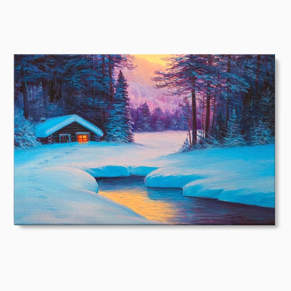 Tablou Canvas Premium LuxCanva® D1021, Cabana dintre Brazi , Brazi, Cabana, Semineu, Foc, Natura, Living Room, Culori vibrante