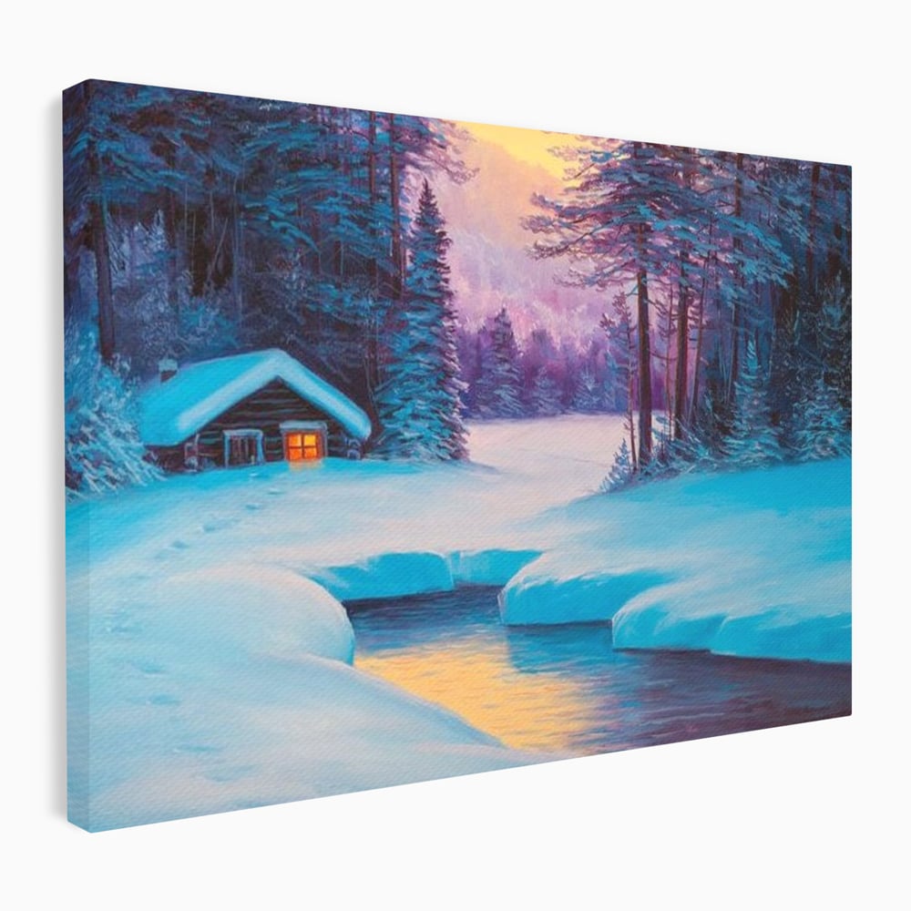 Tablou Canvas Premium LuxCanva® D1021, Cabana dintre Brazi , Brazi, Cabana, Semineu, Foc, Natura, Living Room, Culori vibrante