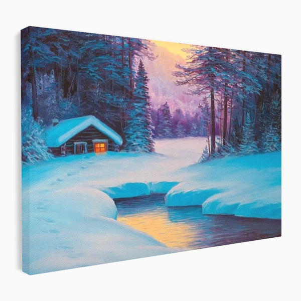 Tablou Canvas Premium LuxCanva® D1021, Cabana dintre Brazi , Brazi, Cabana, Semineu, Foc, Natura, Living Room, Culori vibrante
