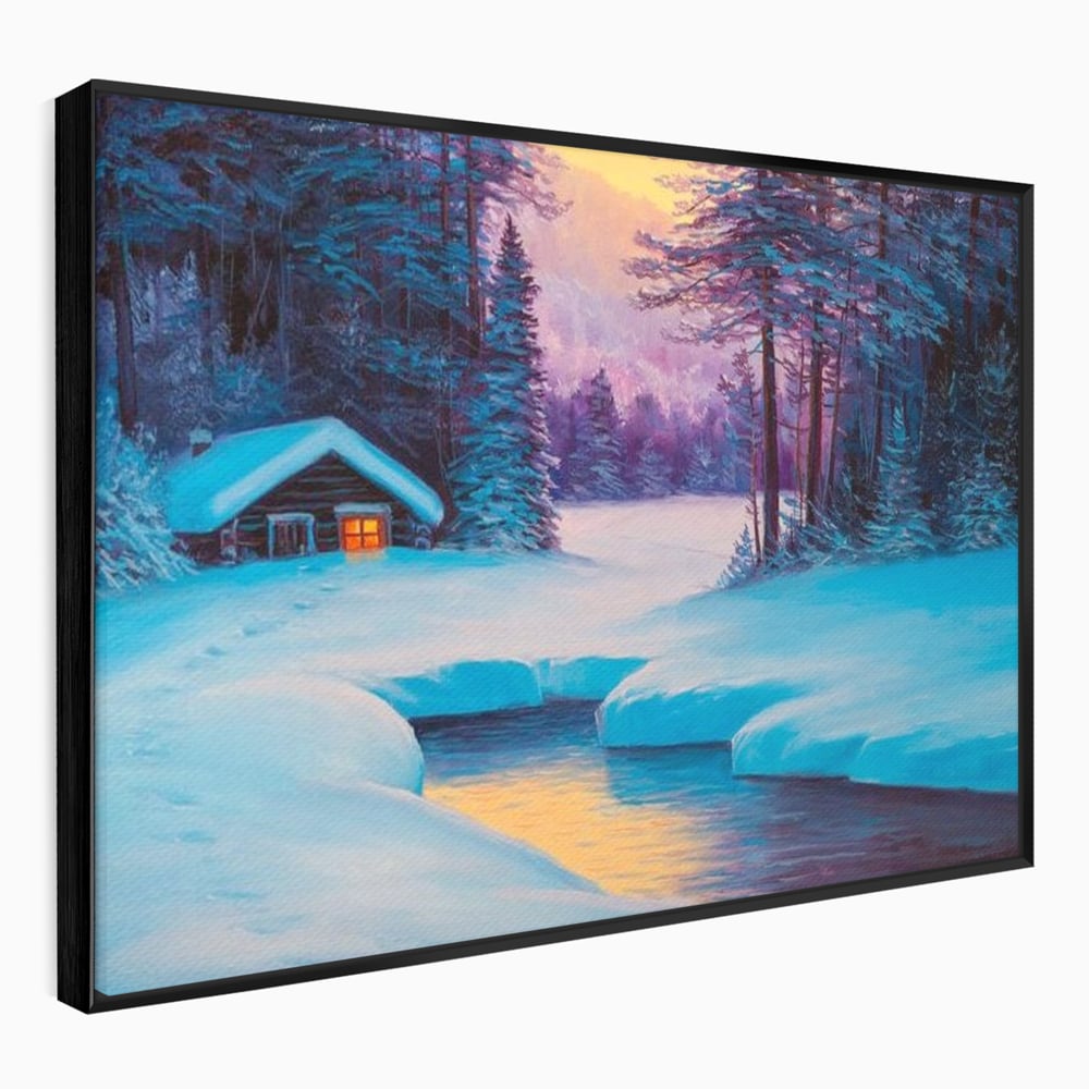 Tablou Canvas Premium LuxCanva® D1021, Cabana dintre Brazi , Brazi, Cabana, Semineu, Foc, Natura, Living Room, Culori vibrante
