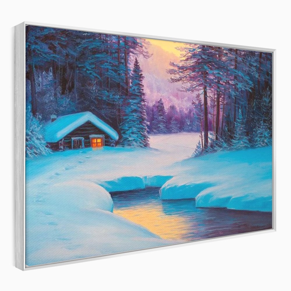Tablou Canvas Premium LuxCanva® D1021, Cabana dintre Brazi , Brazi, Cabana, Semineu, Foc, Natura, Living Room, Culori vibrante