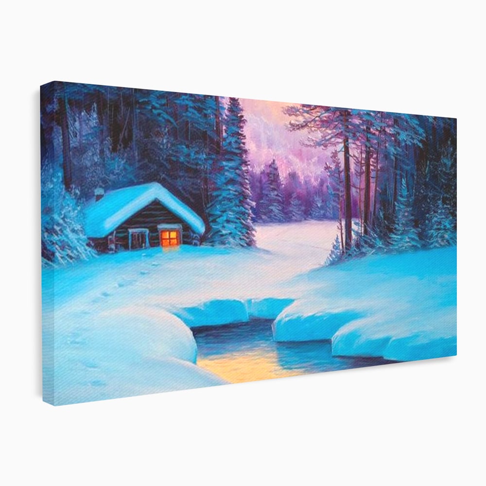 Tablou Canvas Premium LuxCanva® D1021, Cabana dintre Brazi , Brazi, Cabana, Semineu, Foc, Natura, Living Room, Culori vibrante