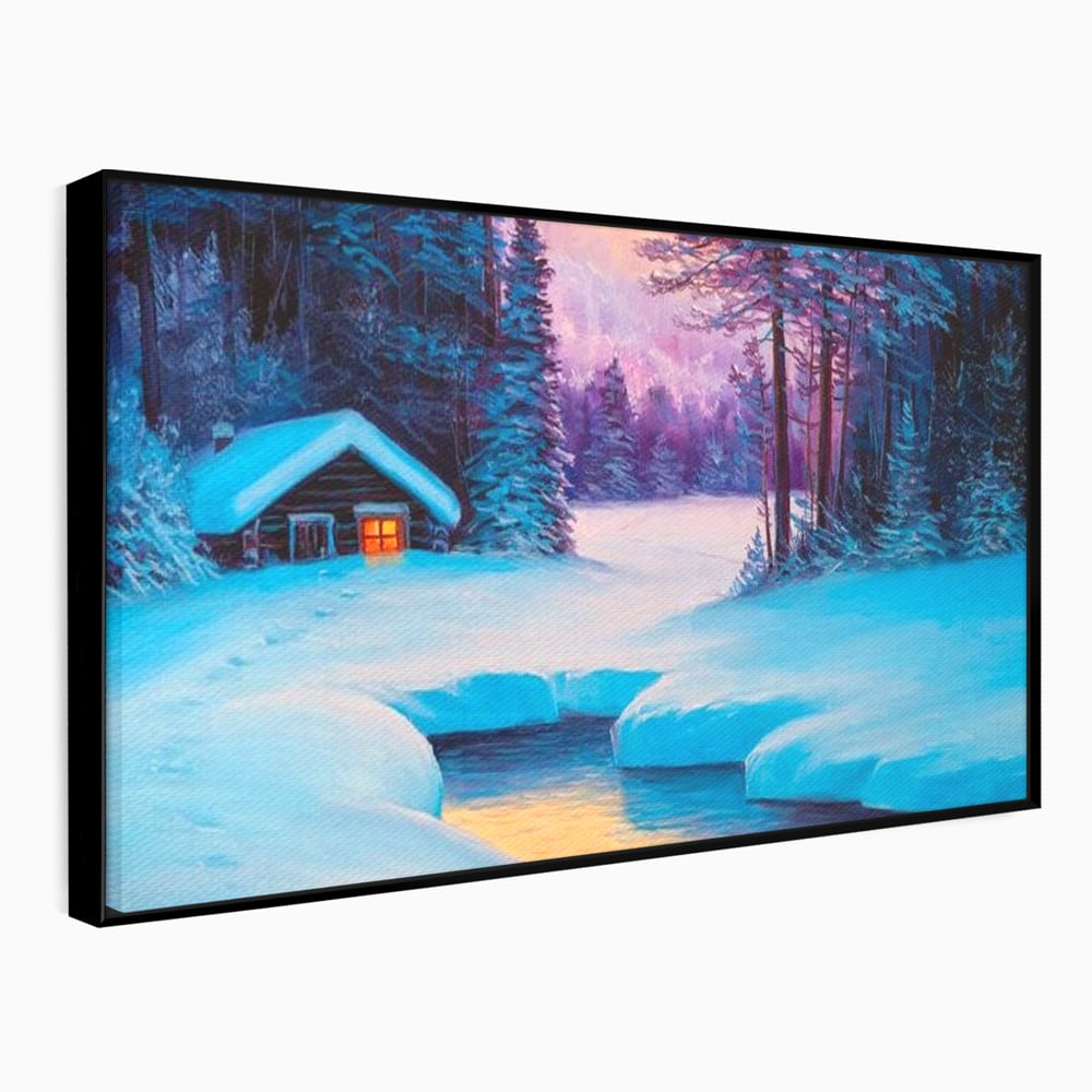 Tablou Canvas Premium LuxCanva® D1021, Cabana dintre Brazi , Brazi, Cabana, Semineu, Foc, Natura, Living Room, Culori vibrante