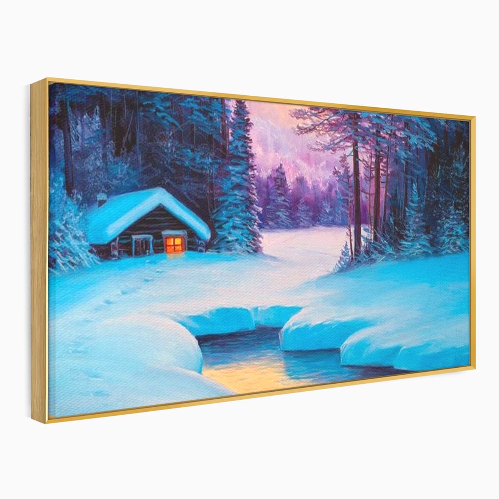 Tablou Canvas Premium LuxCanva® D1021, Cabana dintre Brazi , Brazi, Cabana, Semineu, Foc, Natura, Living Room, Culori vibrante