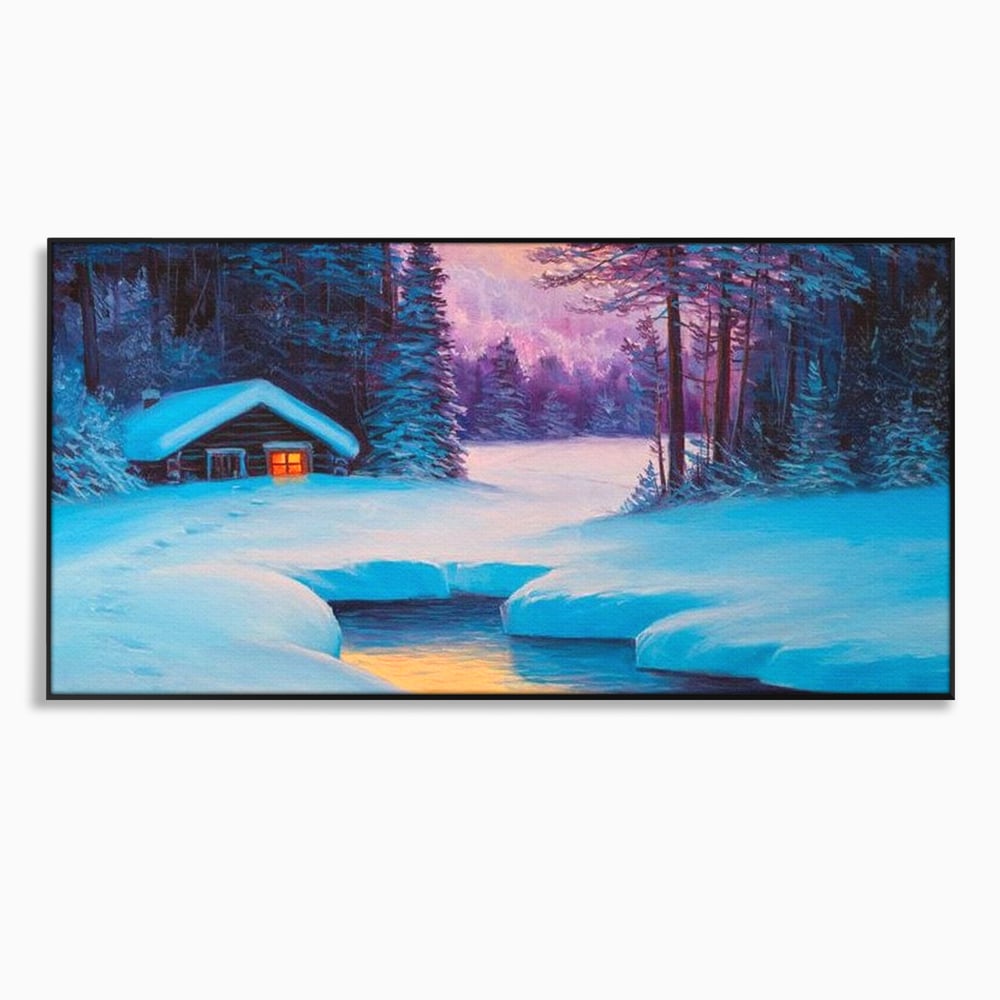 Tablou Canvas Premium LuxCanva® D1021, Cabana dintre Brazi , Brazi, Cabana, Semineu, Foc, Natura, Living Room, Culori vibrante