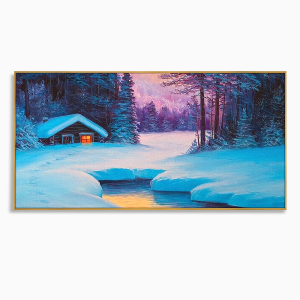 Tablou Canvas Premium LuxCanva® D1021, Cabana dintre Brazi , Brazi, Cabana, Semineu, Foc, Natura, Living Room, Culori vibrante