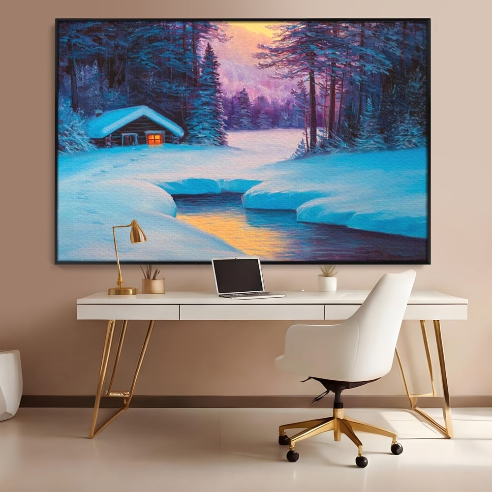 Tablou Canvas Premium LuxCanva® D1021, Cabana dintre Brazi , Brazi, Cabana, Semineu, Foc, Natura, Living Room, Culori vibrante