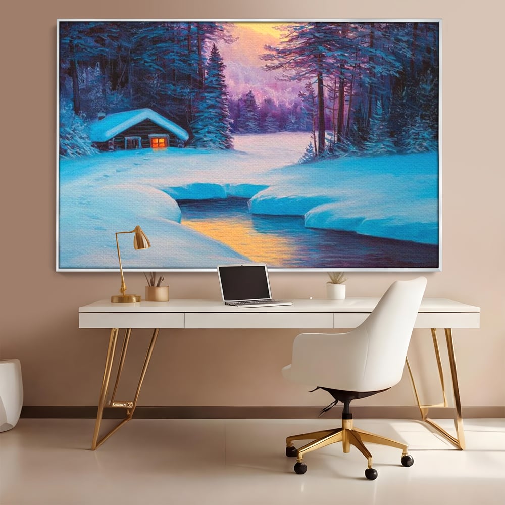 Tablou Canvas Premium LuxCanva® D1021, Cabana dintre Brazi , Brazi, Cabana, Semineu, Foc, Natura, Living Room, Culori vibrante