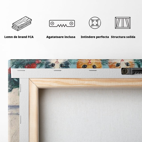 Tablou Canvas Premium LuxCanva® D1022, In asteptarea lui Mos Nicolae , Pisicute, Sosete, Semineu, Asteptare, Daruri, Living Room, Culori vibrante