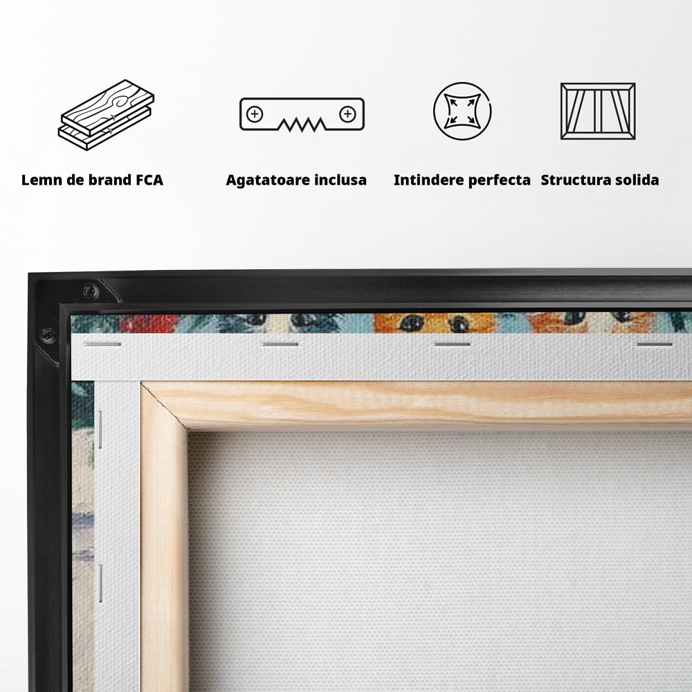 Tablou Canvas Premium LuxCanva® D1022, In asteptarea lui Mos Nicolae , Pisicute, Sosete, Semineu, Asteptare, Daruri, Living Room, Culori vibrante