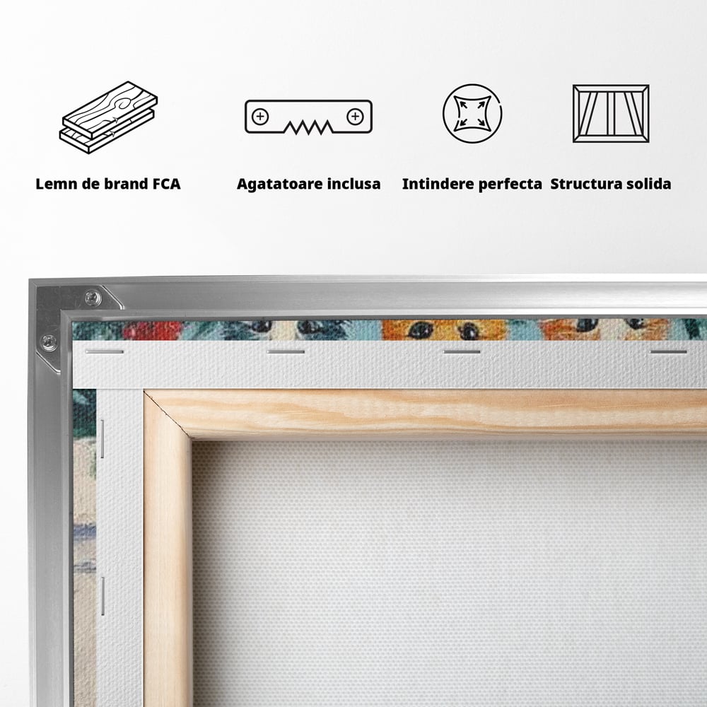 Tablou Canvas Premium LuxCanva® D1022, In asteptarea lui Mos Nicolae , Pisicute, Sosete, Semineu, Asteptare, Daruri, Living Room, Culori vibrante