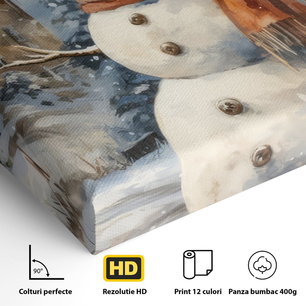 Tablou Canvas Premium LuxCanva® D1023, Zambetul Omului de Zapada , Fular, Palarie, SnowMan, Curte, Copii, Living Room, Culori vibrante