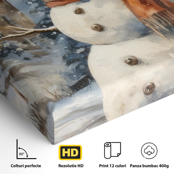 Tablou Canvas Premium LuxCanva® D1023, Zambetul Omului de Zapada , Fular, Palarie, SnowMan, Curte, Copii, Living Room, Culori vibrante
