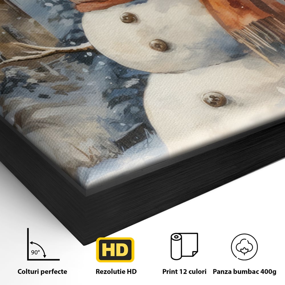 Tablou Canvas Premium LuxCanva® D1023, Zambetul Omului de Zapada , Fular, Palarie, SnowMan, Curte, Copii, Living Room, Culori vibrante