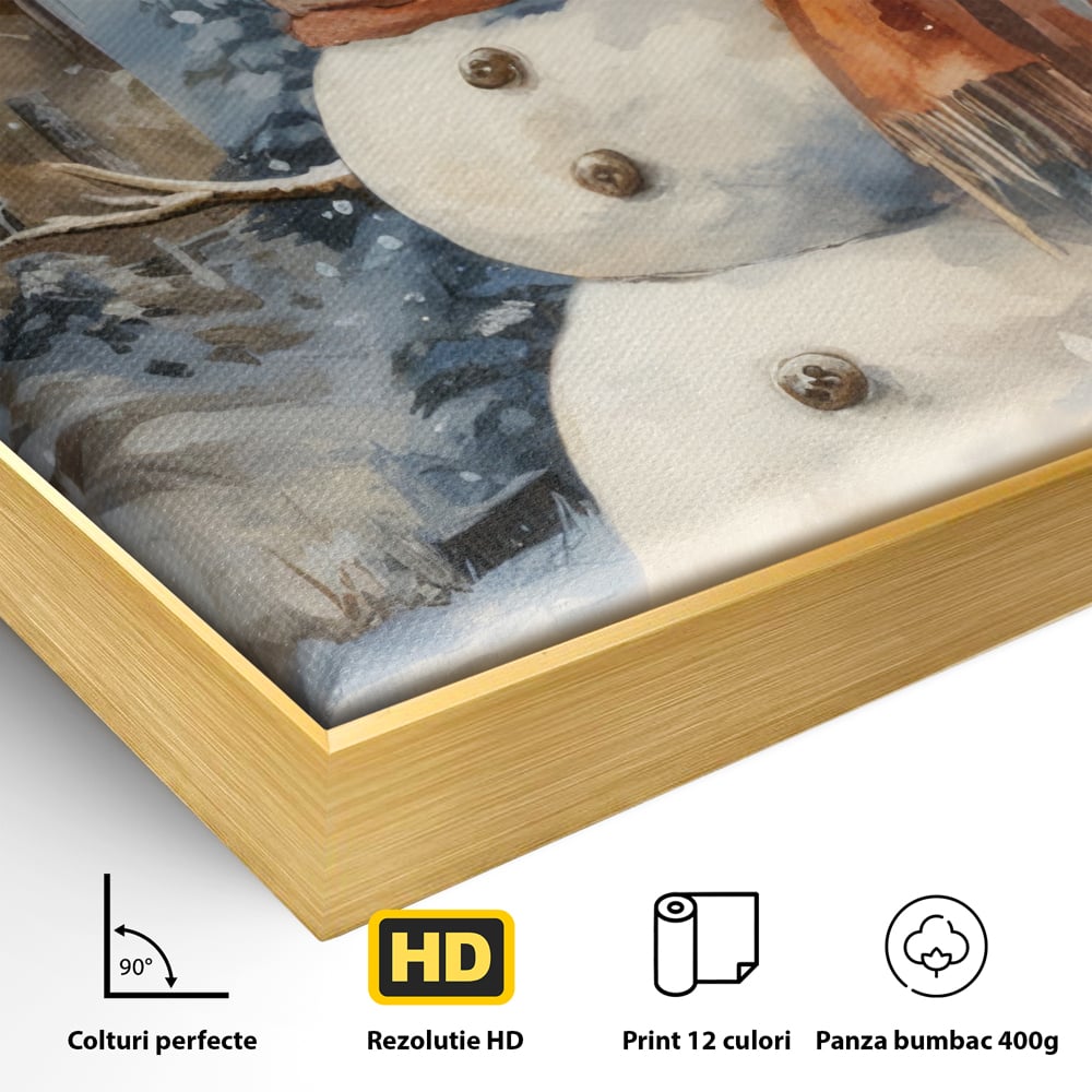 Tablou Canvas Premium LuxCanva® D1023, Zambetul Omului de Zapada , Fular, Palarie, SnowMan, Curte, Copii, Living Room, Culori vibrante