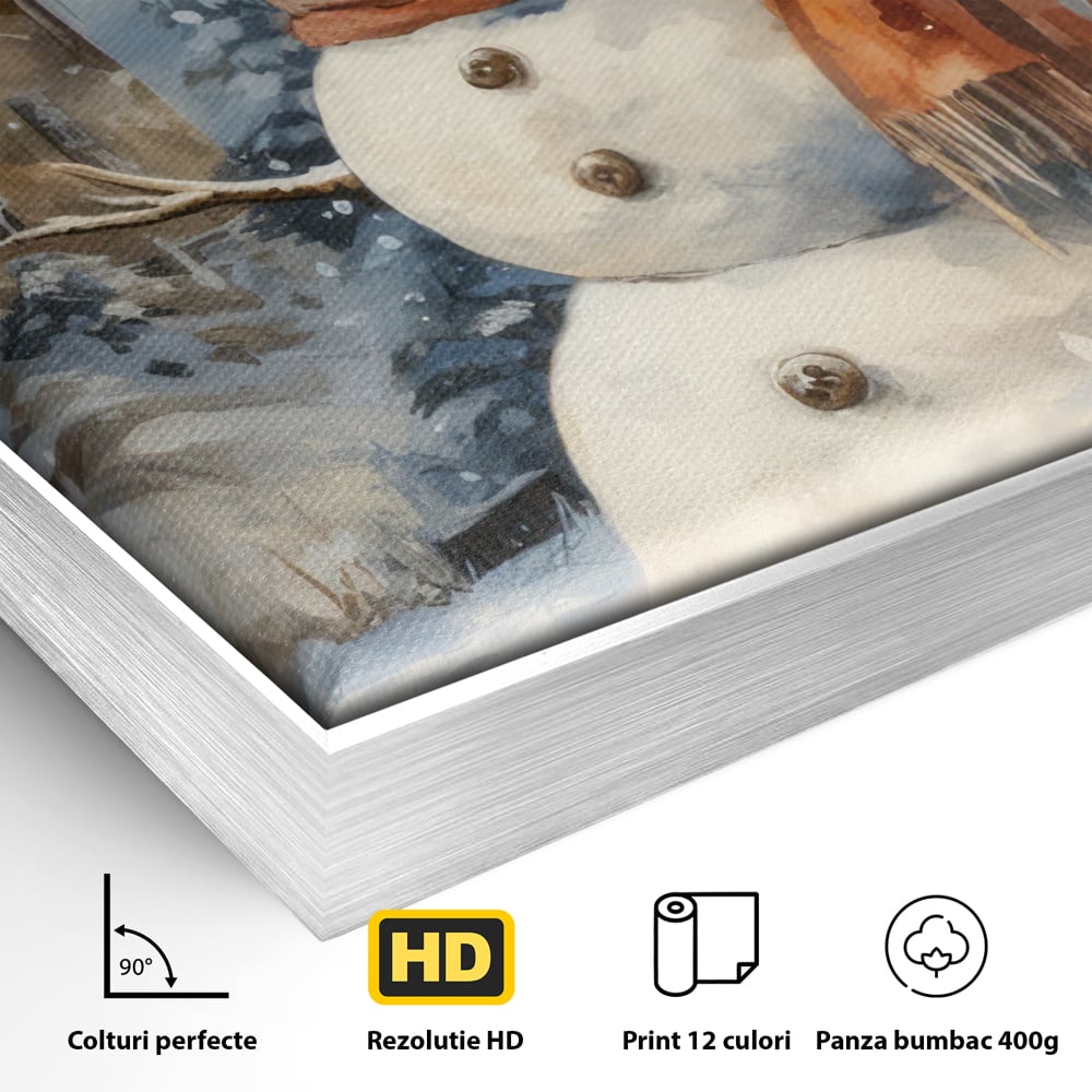 Tablou Canvas Premium LuxCanva® D1023, Zambetul Omului de Zapada , Fular, Palarie, SnowMan, Curte, Copii, Living Room, Culori vibrante